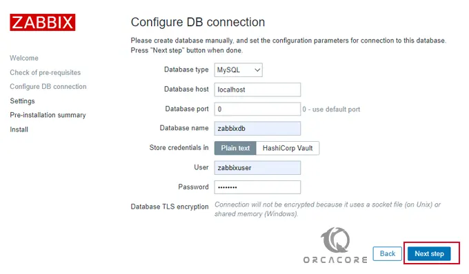 Configure Zabbix DB connection