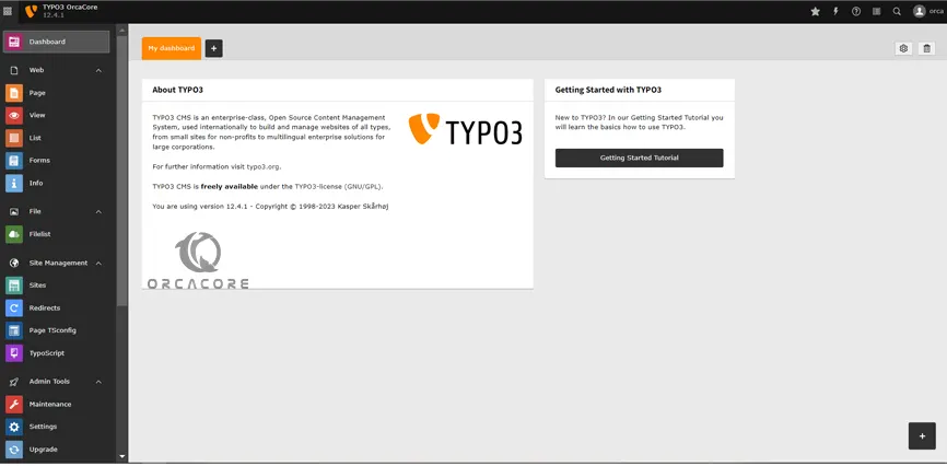TYPO3 CMS dashboard on Ubuntu 22.04