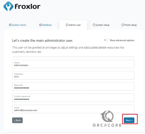 Create admin user for Froxlor server management