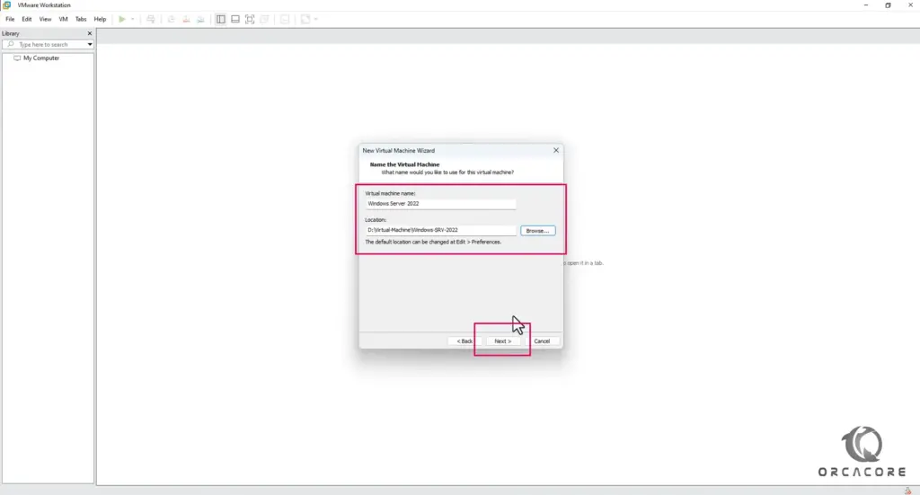 Install Windows server on VMware workstation - Enter Name and location of VM