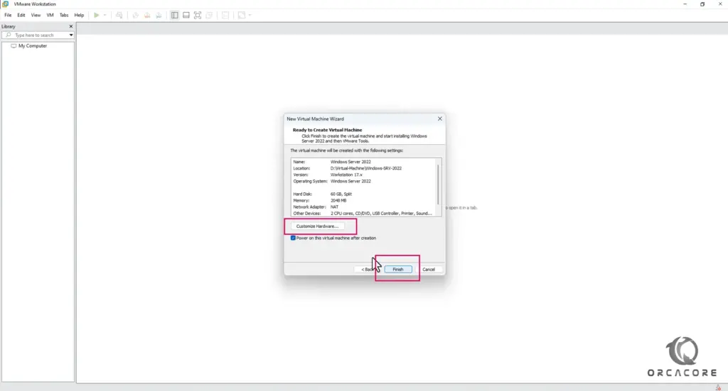 Install Windows server on VMware workstation - Select customize hardware for VM