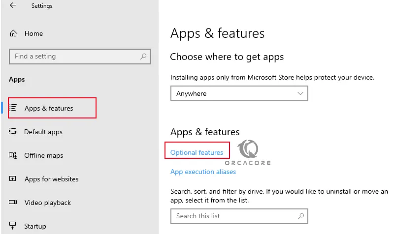 Windows 10 Optional Features