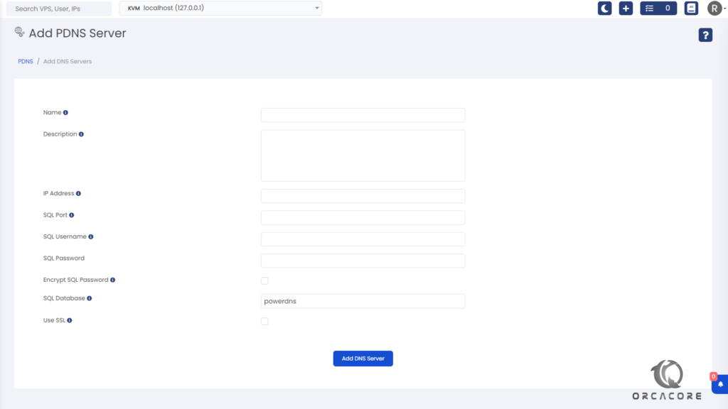 PowerDNS in Virtualizor - Add new PDNS Server