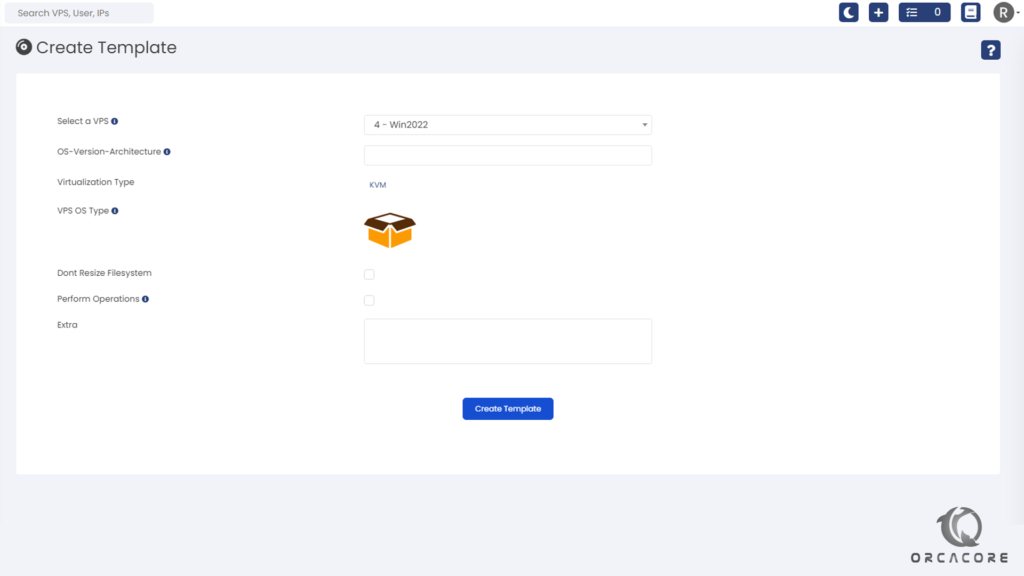 Create a template Virtualizor - orcacore.com