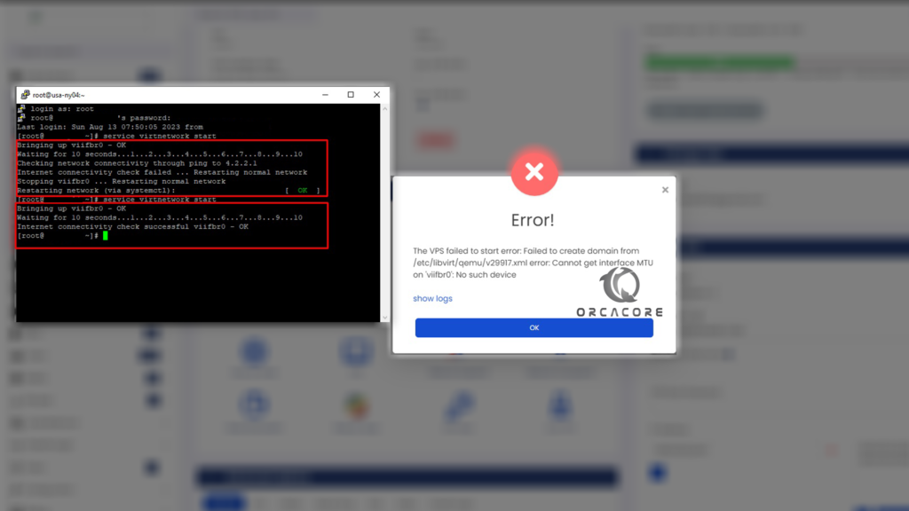 Solve failed to start vps - orcacore.com