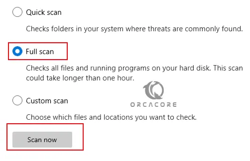 Run full scan on Windows server 2022