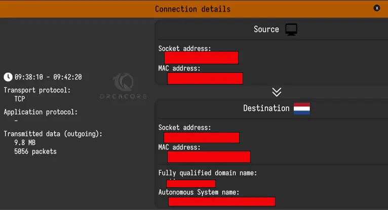 Detail connection info with Sniffnet Ubuntu 22.04