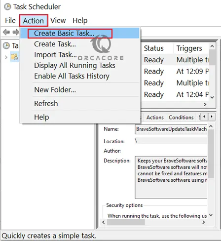 Create a task in task scheduler on Windows