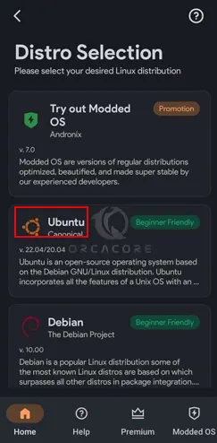 Select your desired Linux Distro on Andronix