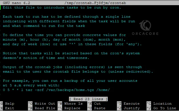 Crontab in nano