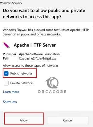 allow Apache through windows firewall