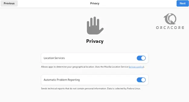 Privacy settings setup for Fedora Linux 39