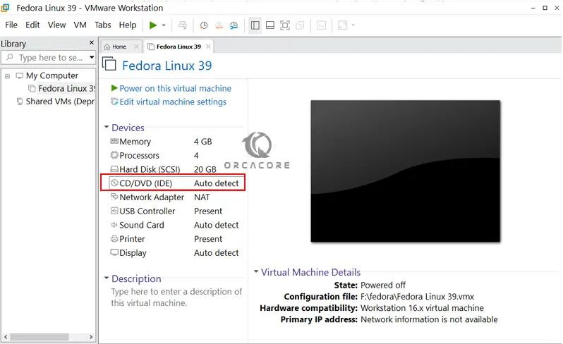 Add your Fedora Linux 39 ISO image in VMware