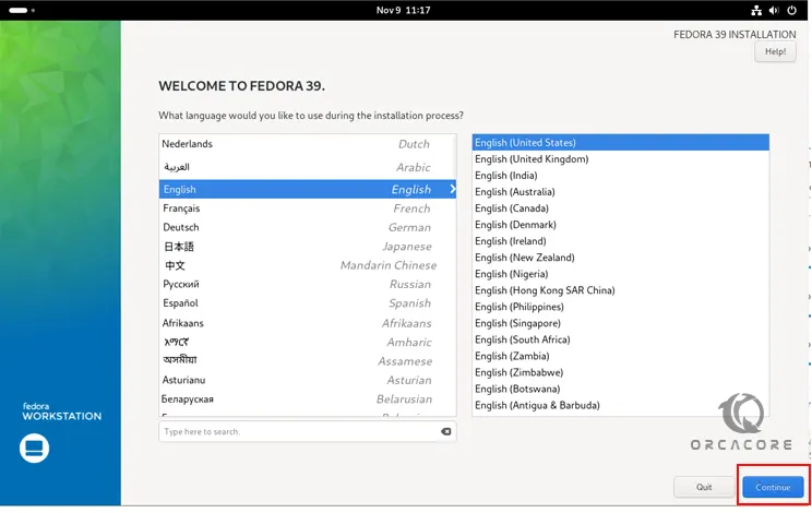 Choose desired language for fedora desktop
