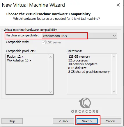 choose the virtual machine hardware compatibility for Linux Mint