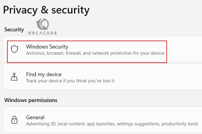 Open Windows Security tab