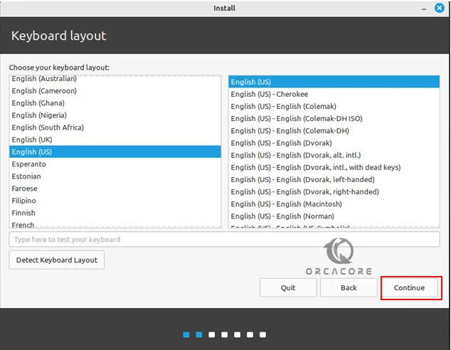 Choose keyboard layout for Linux Mint 21