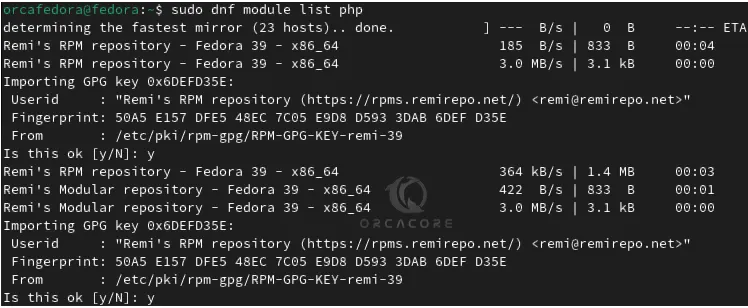 list the available PHP modules in Fedora 39