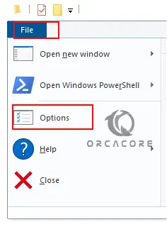 Open File explorer options in Windows
