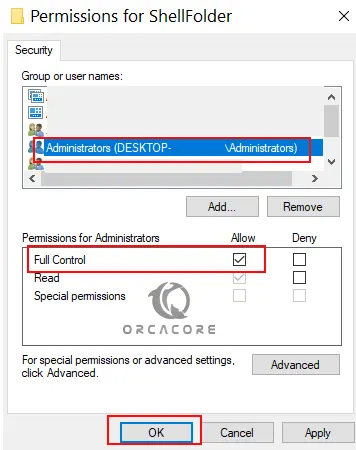 Full control Administrators in Windows for Disabling Quick Access