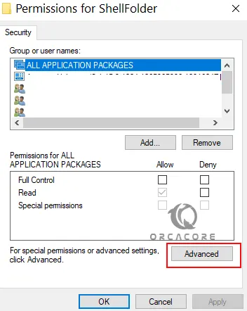 Advanced permissions for ShellFolder in Windows Quick Access