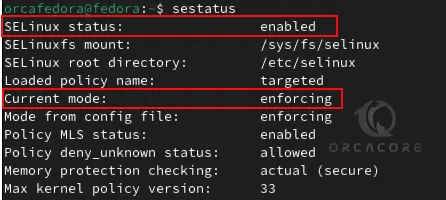 Check SELinux status Fedora