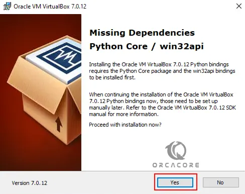 Missing dependencies Python core and win32api for VirtualBox 7
