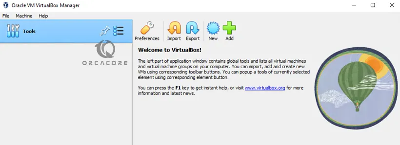 VirtualBox Manager Window 