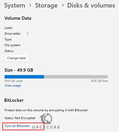 Select Drive encryption and enable BitLocker 