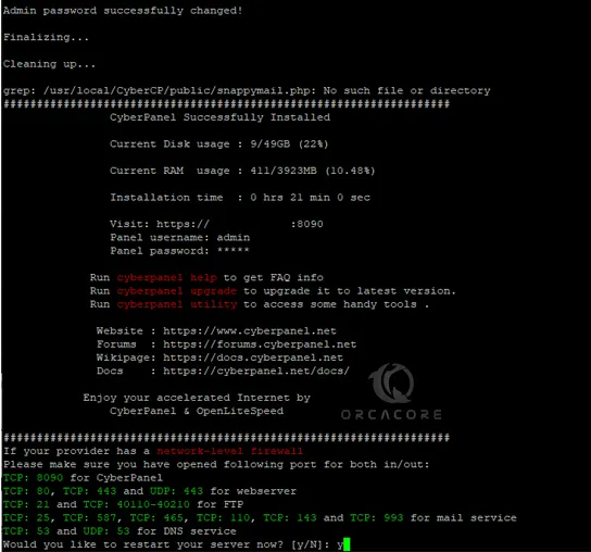 Finish CyberPanel installation on Ubuntu 22.04