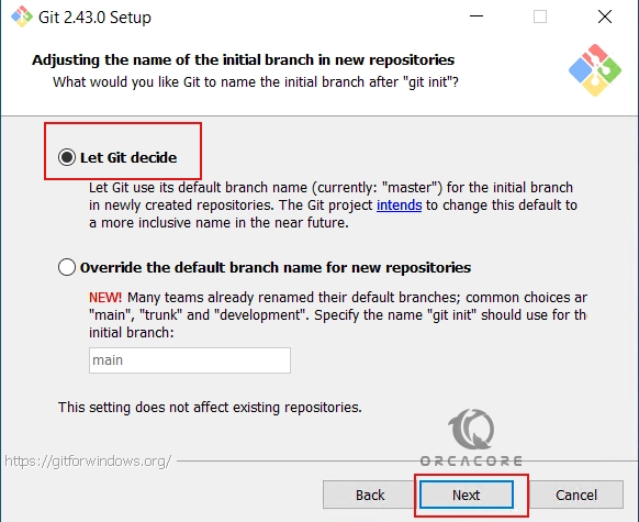 Adjust Git initial branch name on Windows server 2022