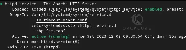 Apache web server status fedora 39