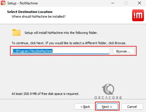 Select NoMachine installation folder on Windows