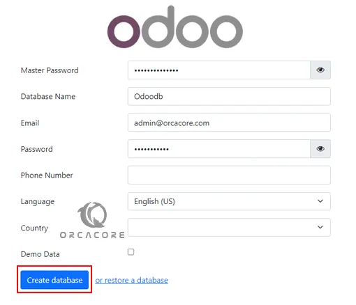 Create Odoo 17 database and Account