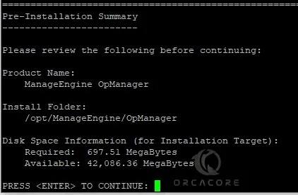 pre-installation summary of OpManager
