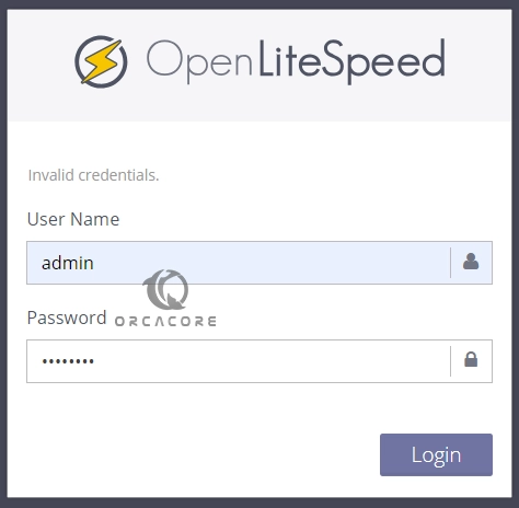 OpenLiteSpeed admin login screen