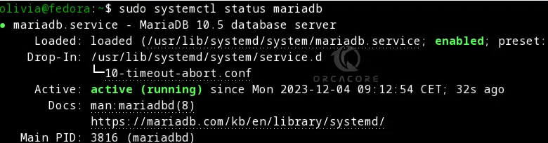 Check MariaDB status Fedora 39