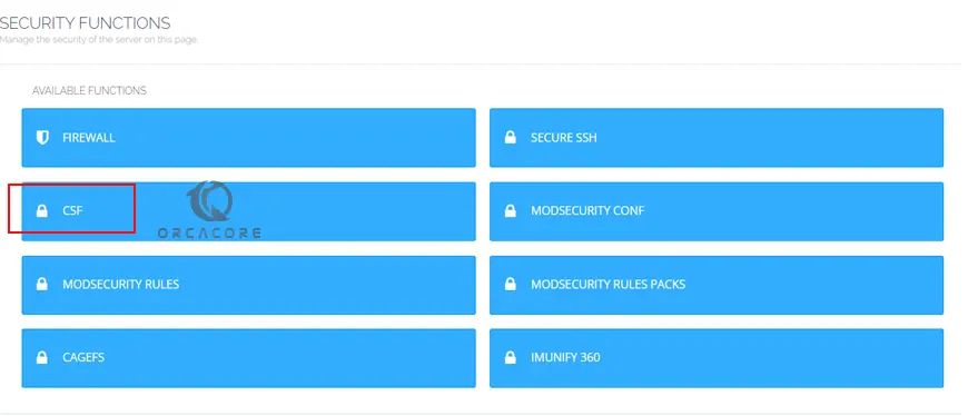 Select CSF security function on CyberPanel