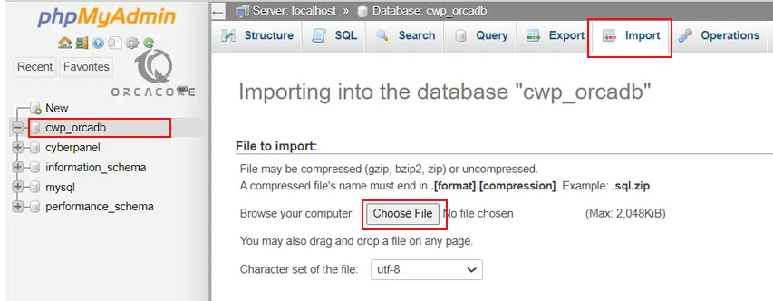 Upload or Import a Database in CyberPanel