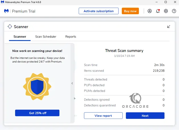 Threat scan results in Malwarebytes