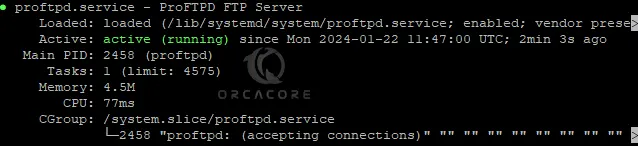 ProFTPD server status Ubuntu 22.04