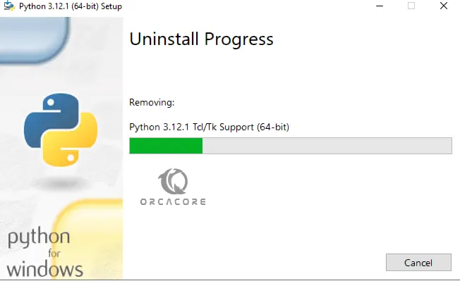 Python Uninstall Progress on Windows