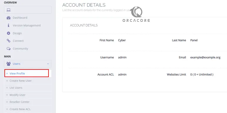 Account Details in CyberPanel