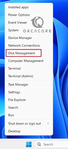 Open disk management from user menu