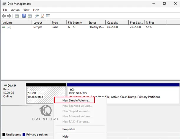 Create a new Partition Hard Drive
