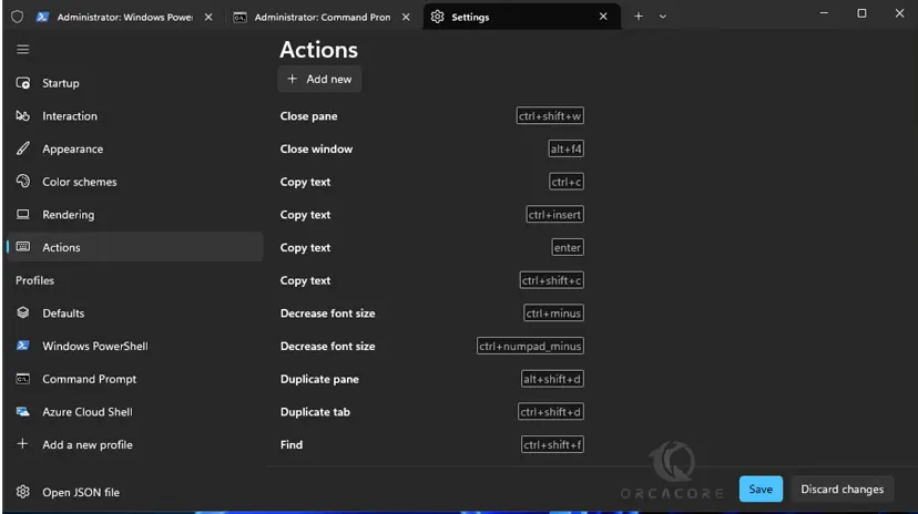 Define your actions keys in Terminal
