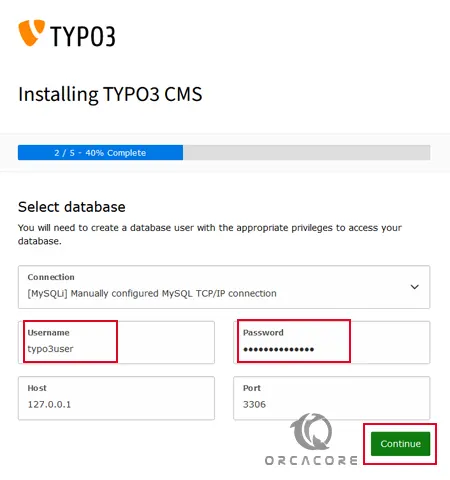 Set database credentials for TYPO3 CMS
