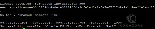 Successfully installed VM VirtualBox extension pack