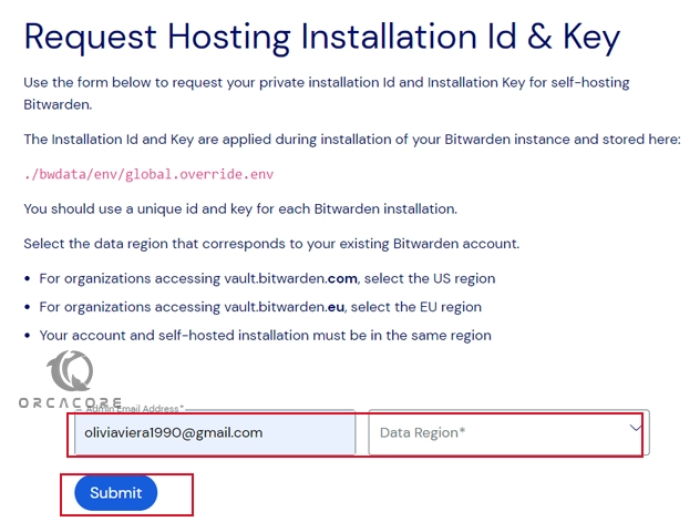 Request Bitwarden Installation Key and ID