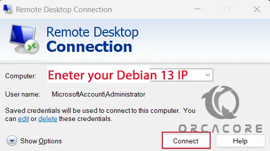Remote desktop connection to Debian 13